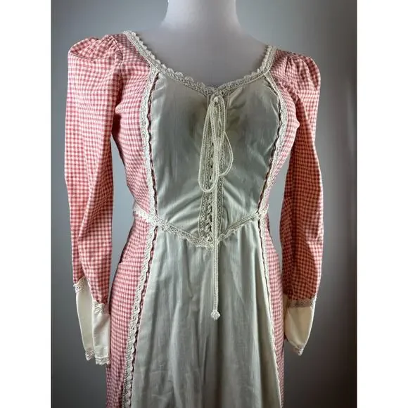 Vintage Gunne Sax Jessica Mcclintock Prairie Boho Corset Dress Checkered Red - Picture 11 of 12